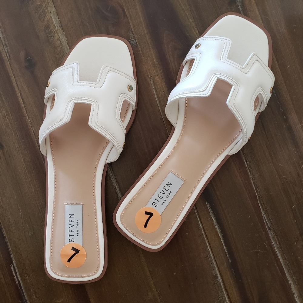 Women's Cream Slide Sandals (Steven New York)